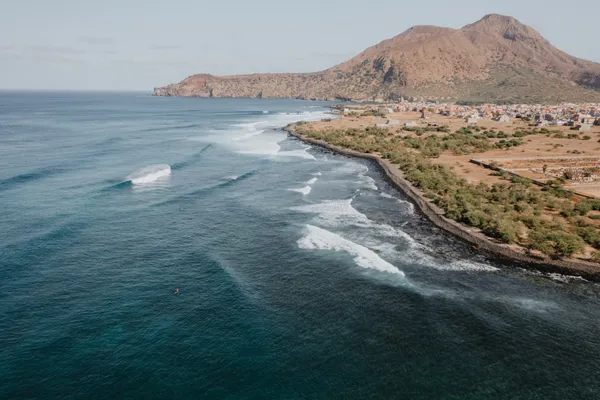 Aerial view of Tarrafal bay and mountain