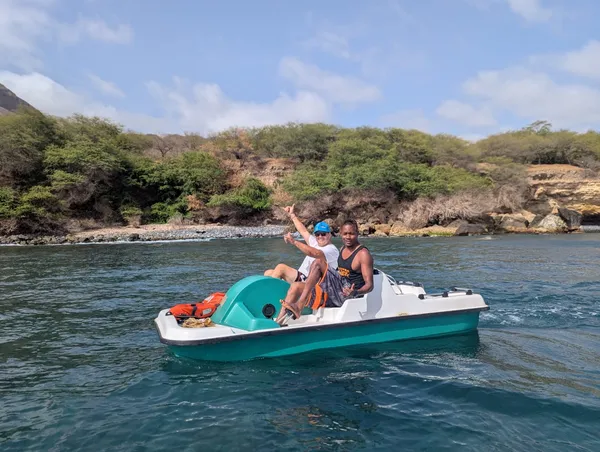 Pedalo on crystal water, Tarrafal bay